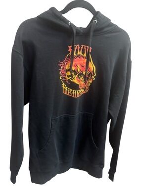 Your Highness Consciousness Hoodie Skull on Fire Black Sweatshirt Size Medium